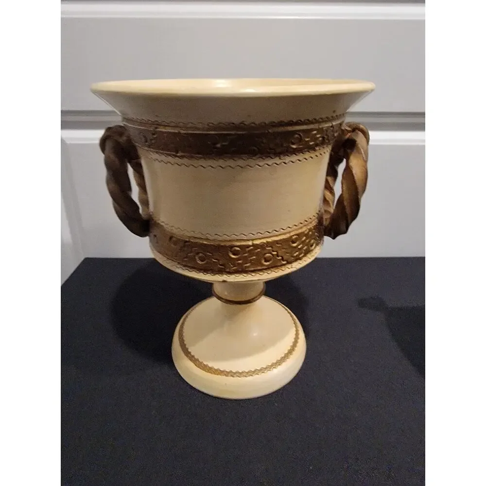 Roman‎ Italian Style Vase Container Pottery Cream Gold Italian #8556